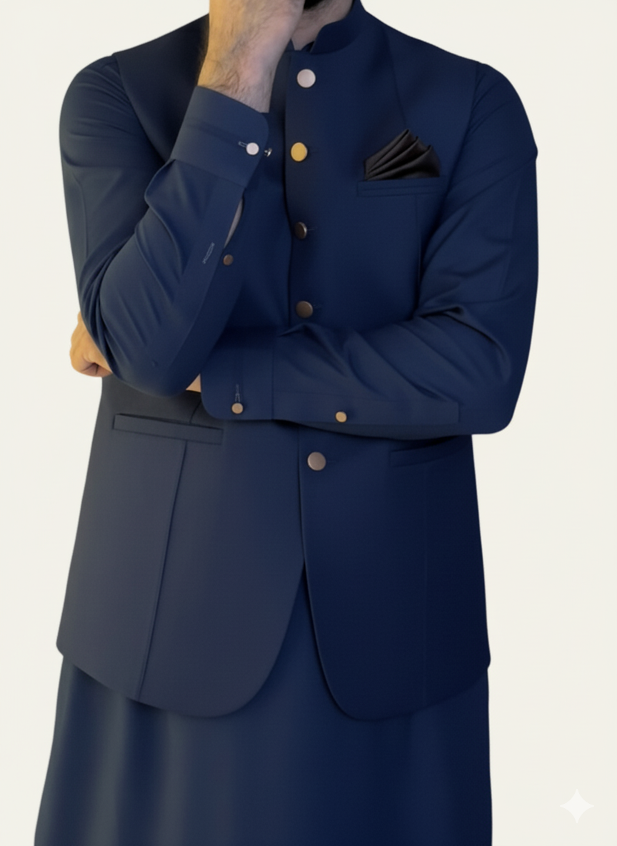 Tropical Important Fabric Best For Winter Season Most Premium Navy Blue 3Pc Set