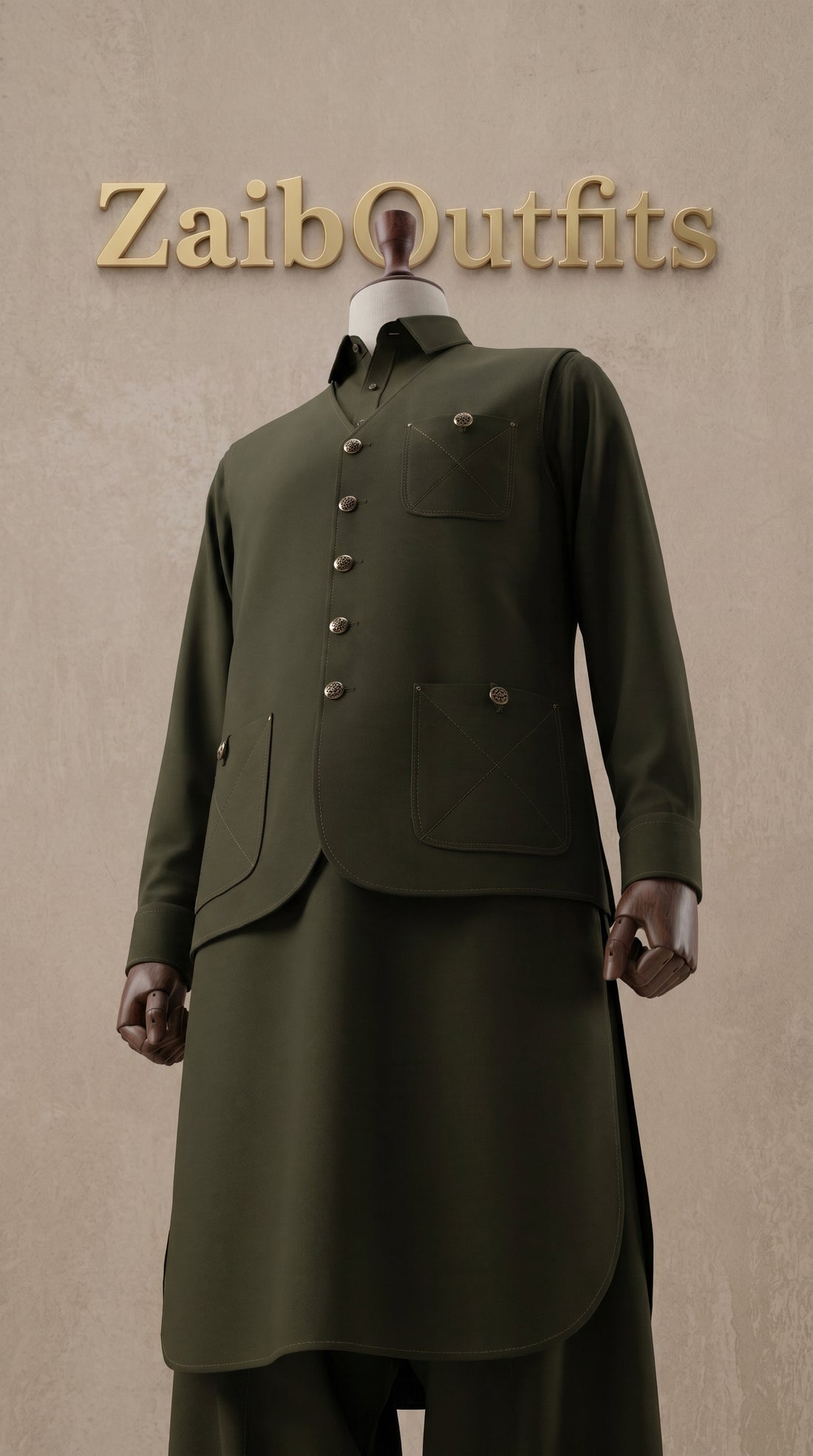 Olive Green Premium Quality Imported Stuff 3Pc Article