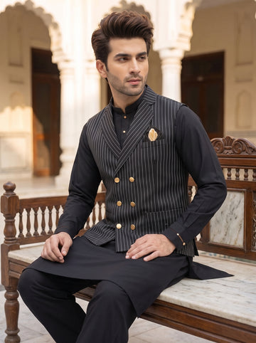 Luxury Black Suit with Lining Tropical Stuff Waistcoat 3Pc Article