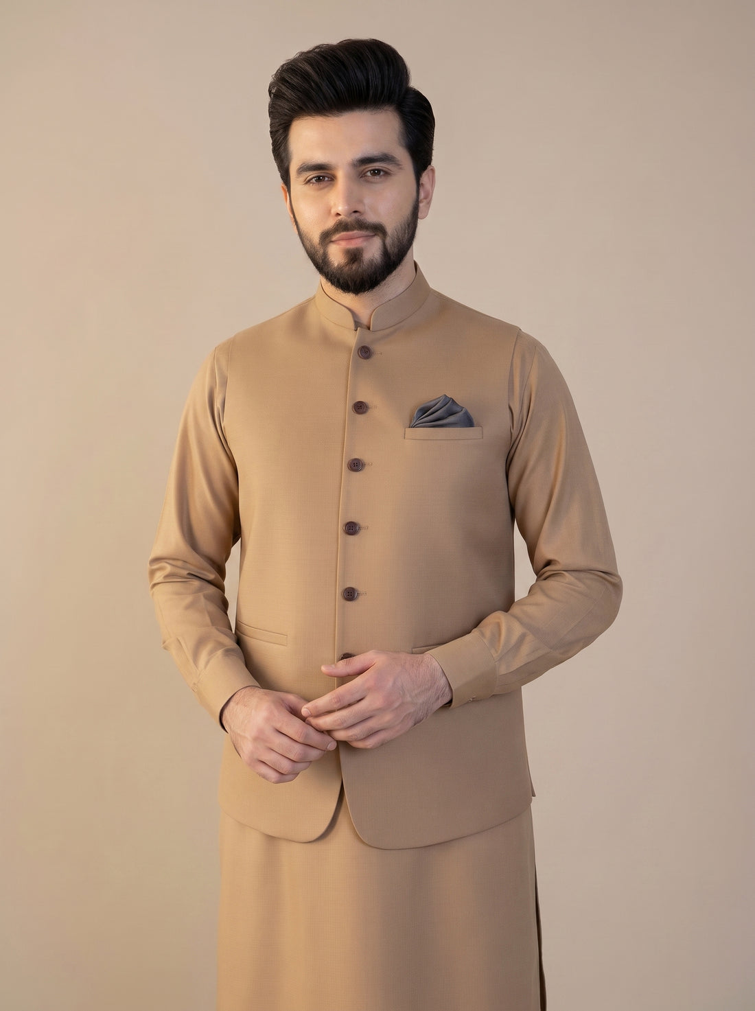 Royal Golden Winter Stuff Shalwar Kameez with Waistcoat 3pc Article 🔥