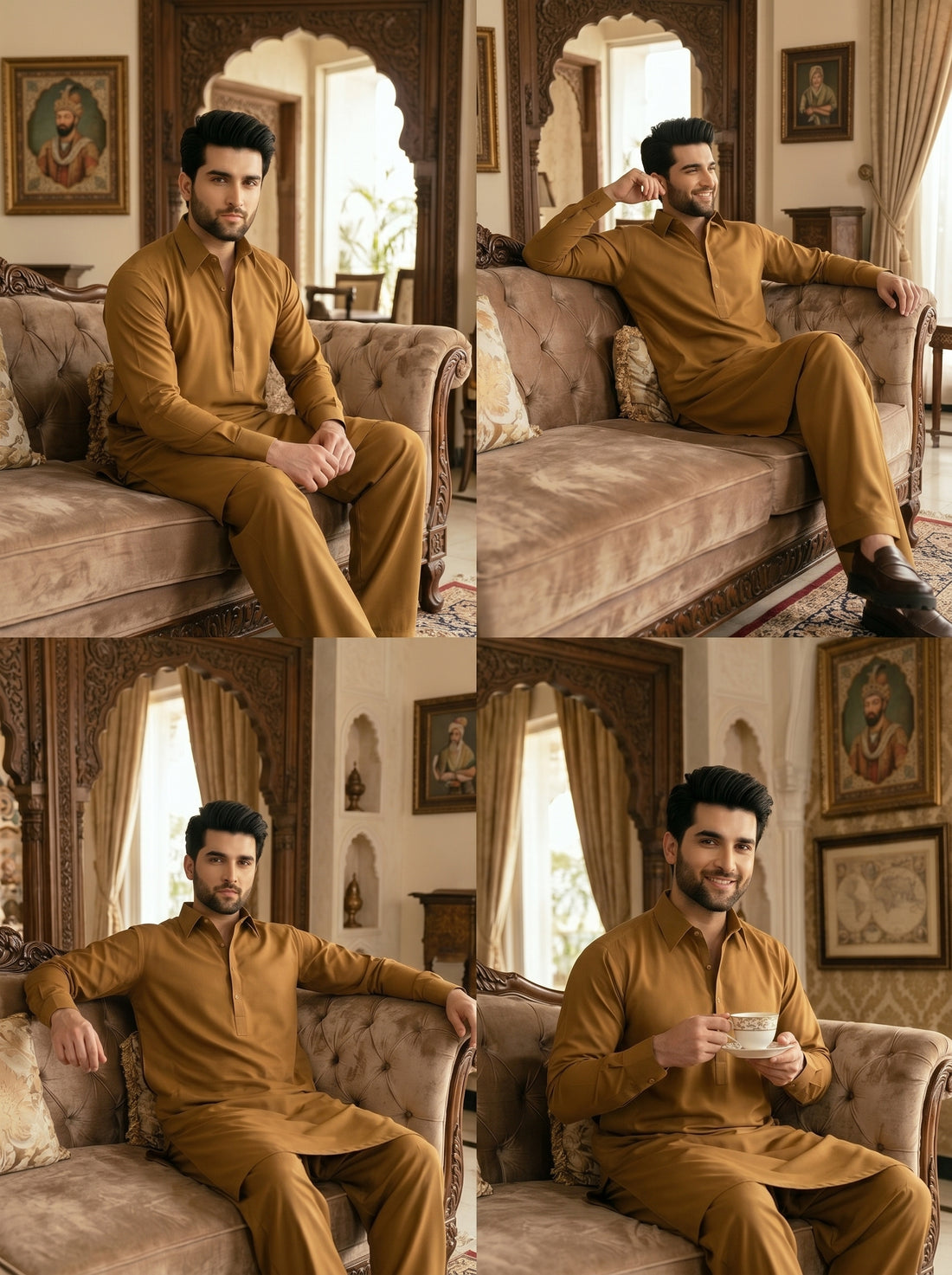 Mustered Brown Premium Classic Fit Shalwar Kameez for Men